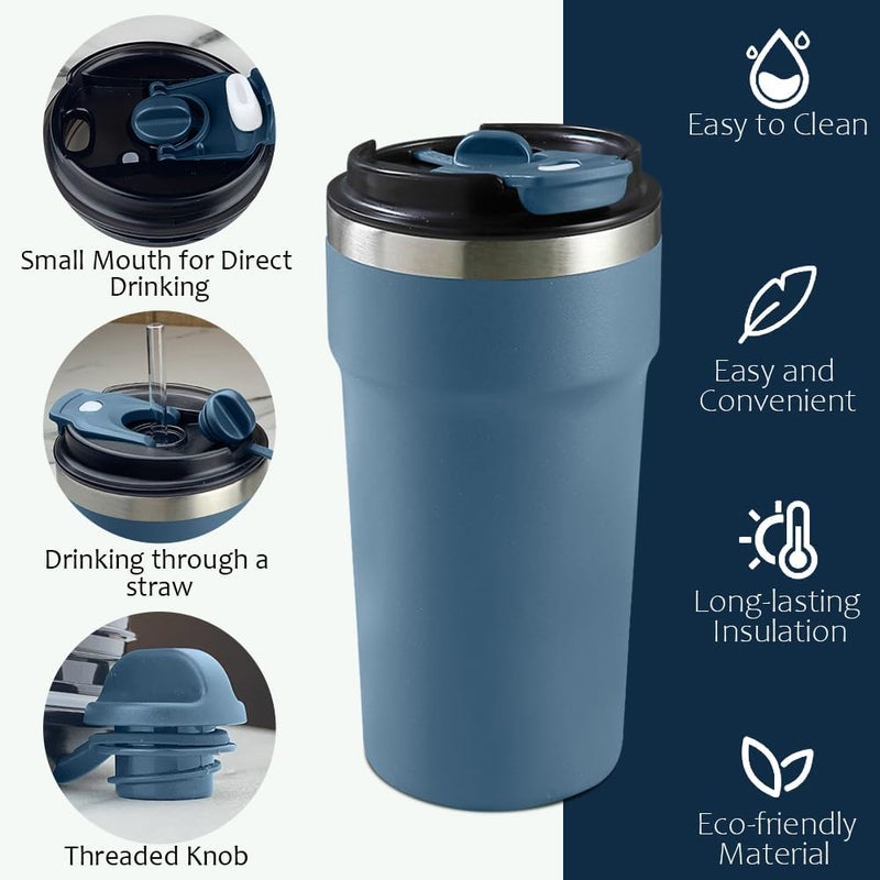 SPLMIFA Travel coffee mugs leak-proof, reusable coffee cups with lids, stainless steel vacuum thermos coffe tumblers,thermal insulation cups for men and women hot & cold drinks (4th-Blue, 16OZ) - Image 2